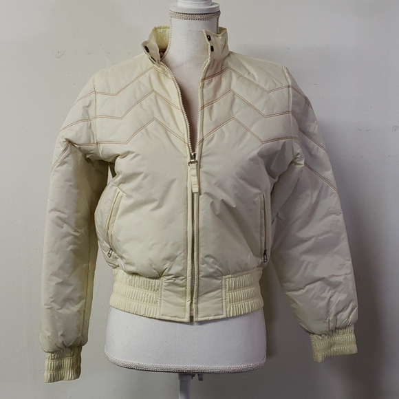 Bomber Jacket in Cream with Zig Zag Thread Details - Picture 1 of 5